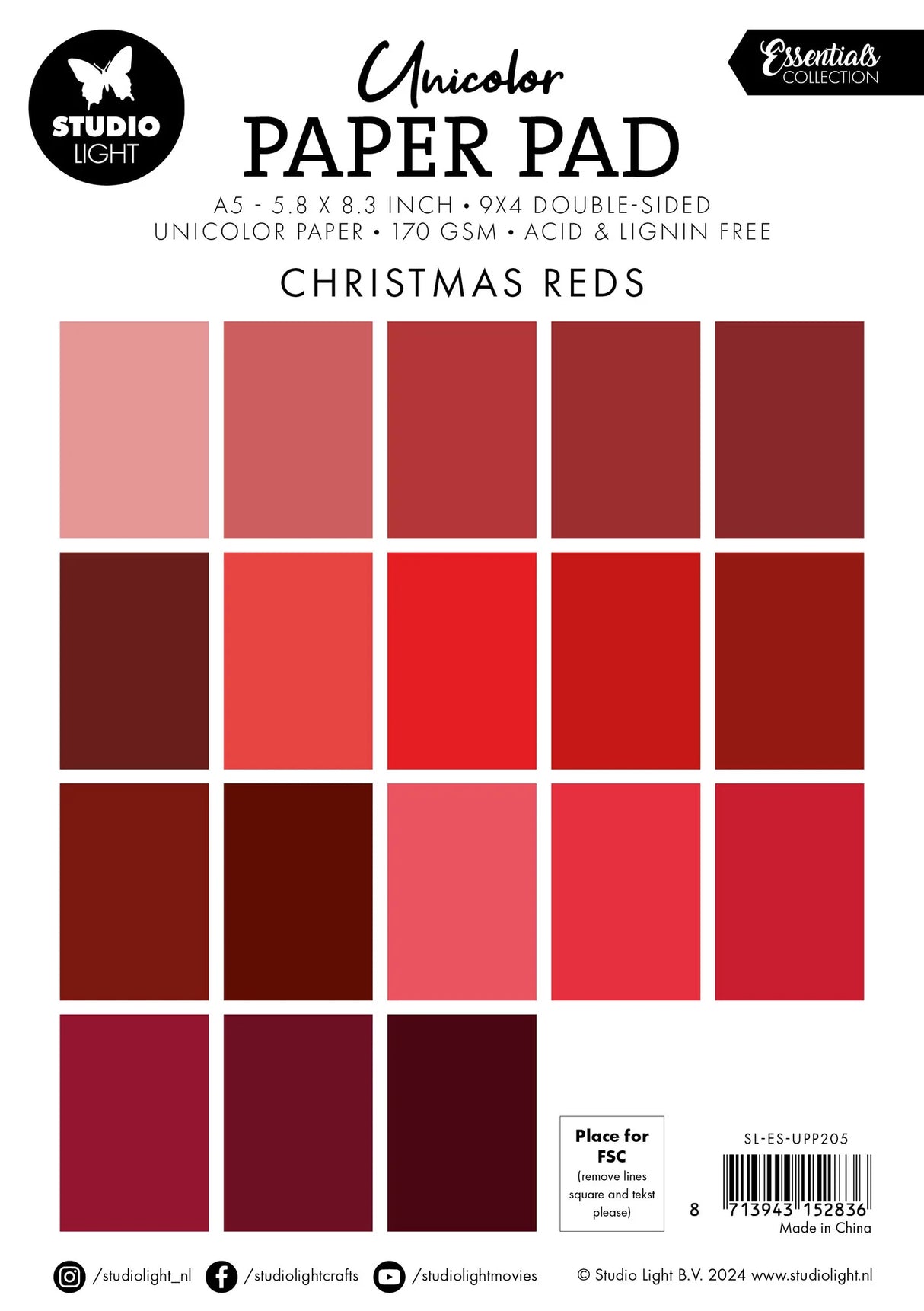 Studio Light Christmas Reds A5 Essentials Unicolor Paper Pad