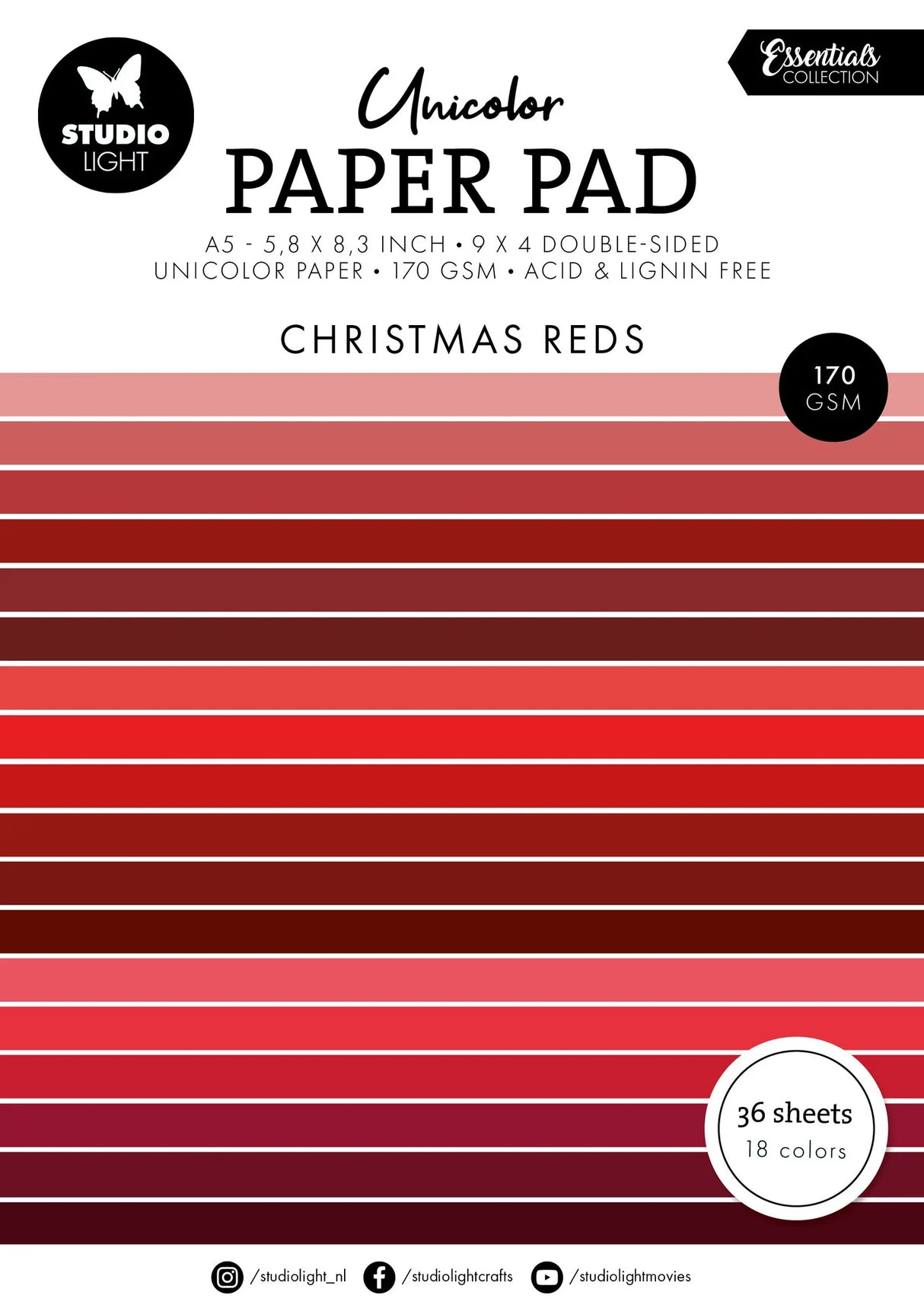 Studio Light Christmas Reds A5 Essentials Unicolor Paper Pad