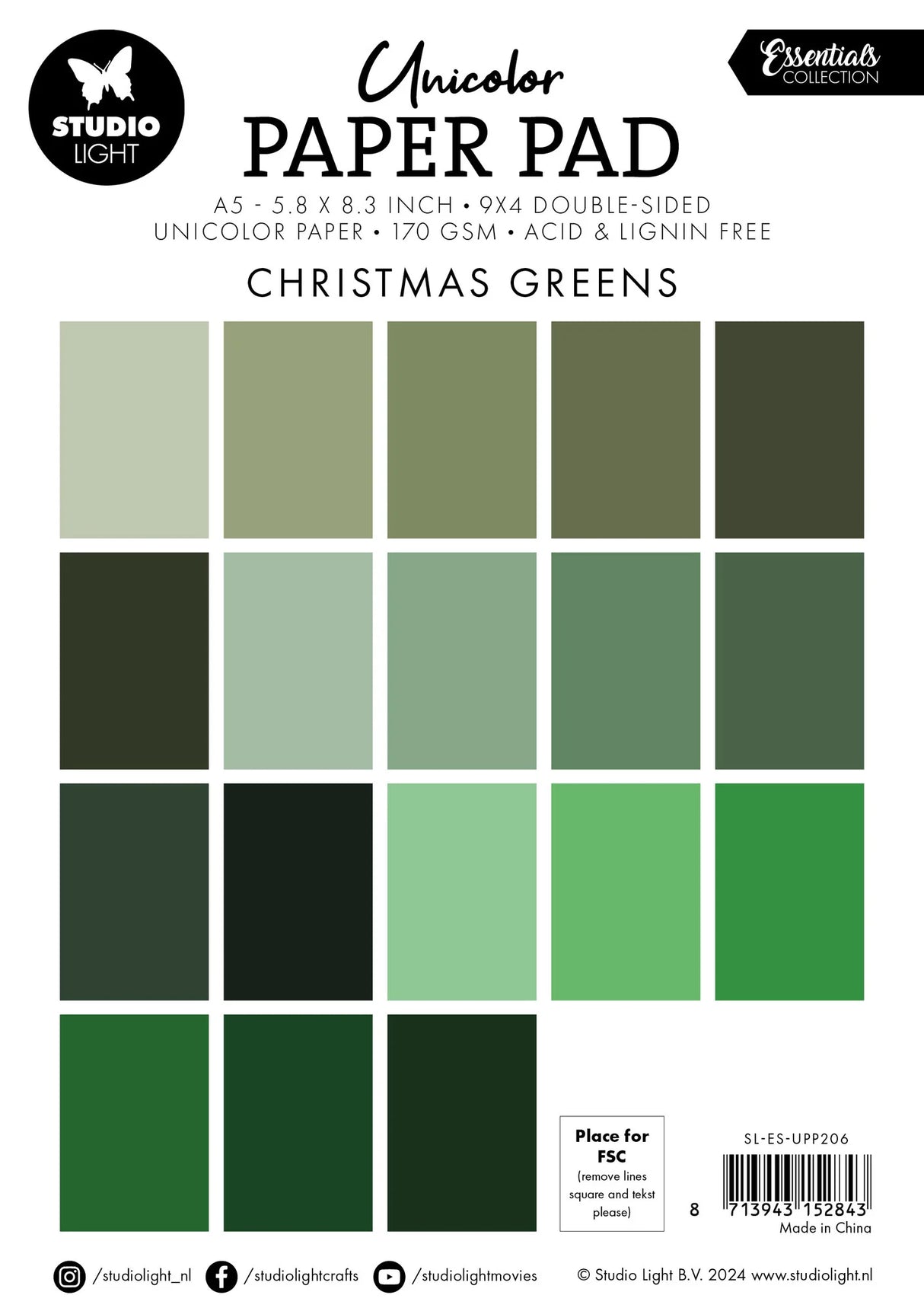 Studio Light Christmas Greens A5 Essentials Unicolor Paper Pad