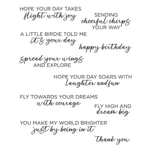 Spellbinders - Spread Your Wings Sentiments Clear Stamp Set from the Cheerful Chirps Collection