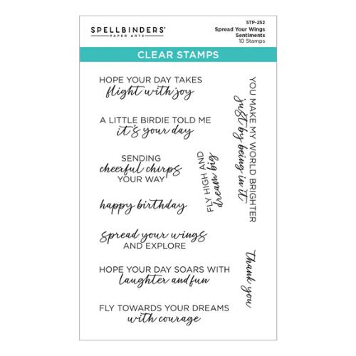 Spellbinders - Spread Your Wings Sentiments Clear Stamp Set from the Cheerful Chirps Collection