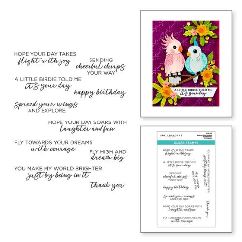 Spellbinders - Spread Your Wings Sentiments Clear Stamp Set from the Cheerful Chirps Collection