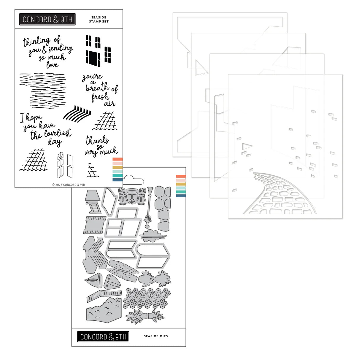 Concord & 9th - Seaside Stamp Set (4 x 6), Stencils & Dies Bundle - Postage as per Actual