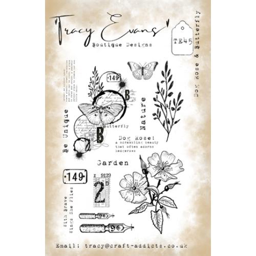 Tracy Evans Dog Rose & Butterfly A5 Stamp (TE045)