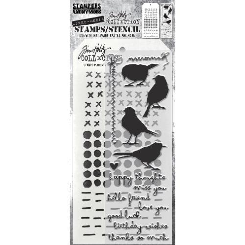 Tim Holtz Mixed-Media Stamps & Stencil Set: Silhouette Birds THMM182