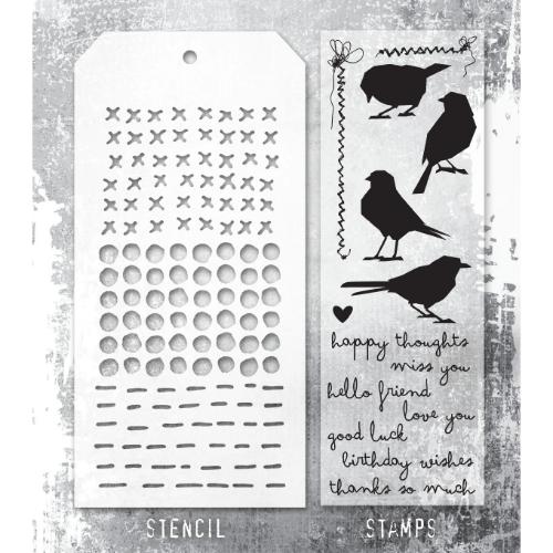 Tim Holtz Mixed-Media Stamps & Stencil Set: Silhouette Birds THMM182