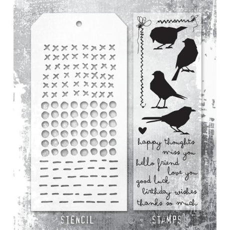 Tim Holtz Mixed-Media Stamps & Stencil Set: Silhouette Birds THMM182