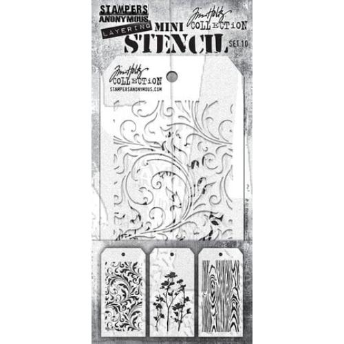 Stampers Anonymous Set #10 Tim Holtz Layering Mini Stencil (3pcs) (THMST010)