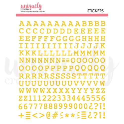 Uniquely Creative - Puffy Gold Alpha Stickers - Uppercase