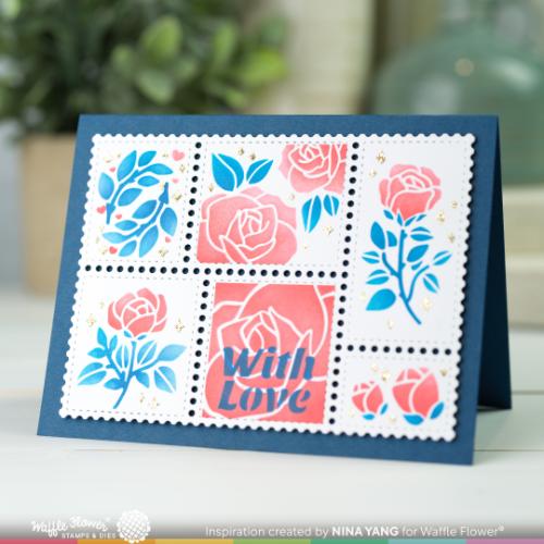 Waffle Flower - Postage Collage Rose Stencil