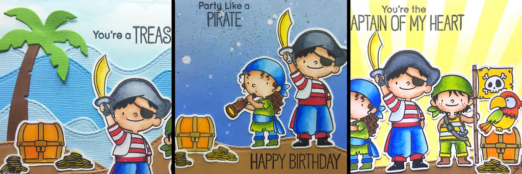 MFT Party Like a Pirate - Three Cards, One stamp