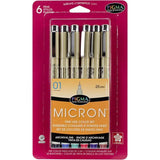 Pigma Micron Pens 01 .25mm 6/Pkg Black, Blue, Green, Red, Purple & Brown