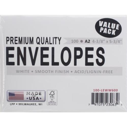 Leader Paper Products - A2 Envelopes (4.375"X5.75") 100/Pkg-White - Postage as per Actual