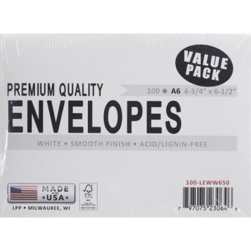 Leader Paper Products - A6 Envelopes (4.75"X6.5") 100/Pkg-White - Postage as per Actual