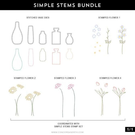 Concord & 9th - Simple Stems Stamp Set (4" x 8") & Piercing Die Bundle