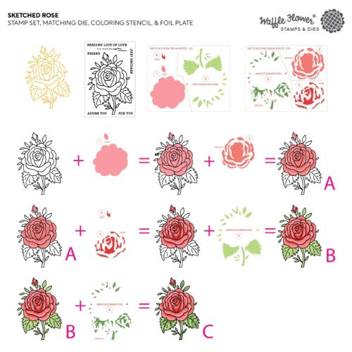 Waffle Flower - Sketched Rose Coloring Stencil