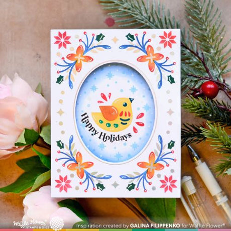Waffle Flower - Folk Art Framed Bird Stencil