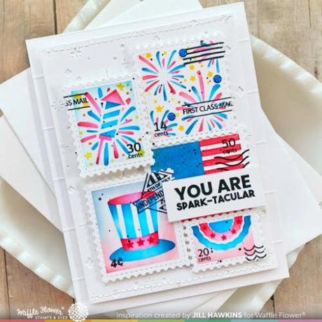 Waffle Flower - Postage Collage Blocks Stencil