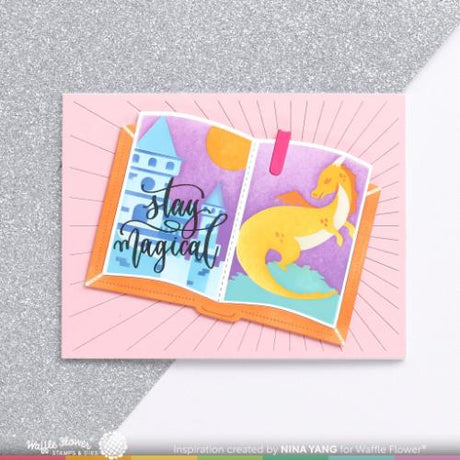 Waffle Flower - Open Book Dragon Castle Stencil