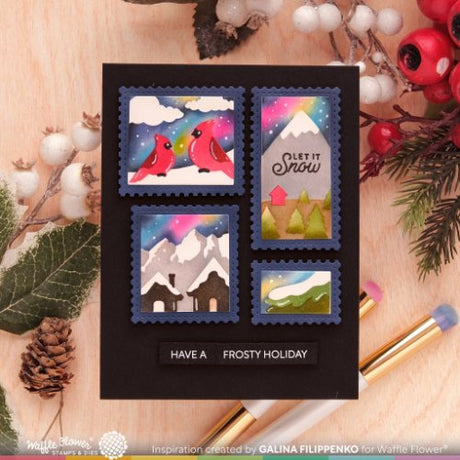 Waffle Flower - Postage Collage Snowy Stencil