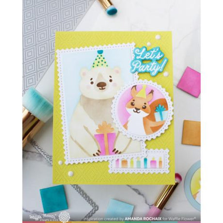 Waffle Flower - Nesting Postage Collage Party Bear Stencil