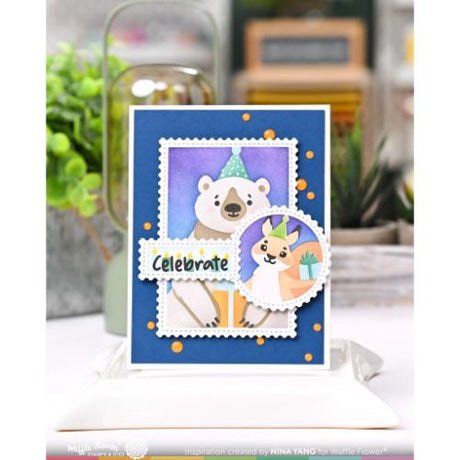 Waffle Flower - Nesting Postage Collage Party Bear Stencil