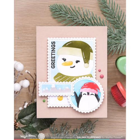 Waffle Flower - Nesting Postage Collage Let it Snow Stencil