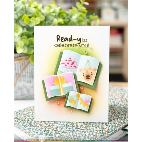 Waffle Flower - Open Book Trio Birthday Stencil