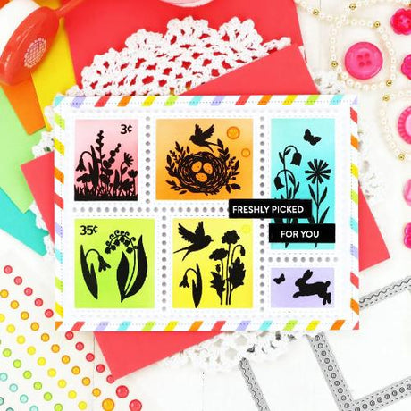 Waffle Flower - Postage Collage Spring Silhouettes Stamp Set