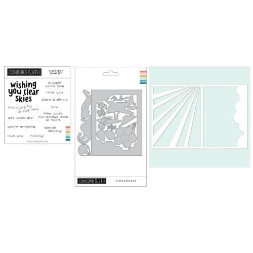 Concord & 9th - Clear Skies Stamp Set  (4 x 4), Dies & Stencil Bundle - Postage as per Actual