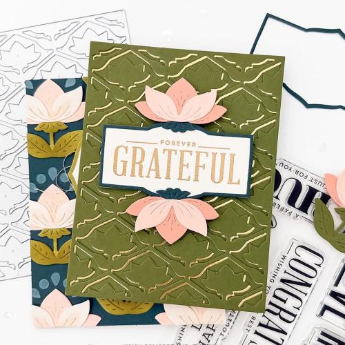 Concord & 9th - Layered Lotus Stamp Set  (4 x 4), Dies and Stencil Bundle - Postage as per Actual