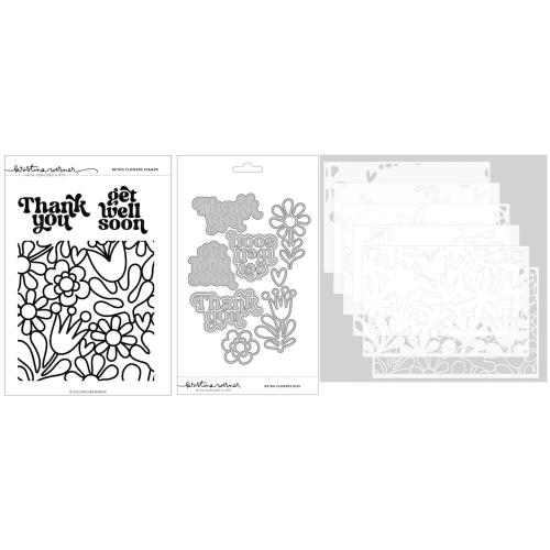 Concord & 9th - Retro Flowers Stamp Set (6 x 8), Dies & Stencil Bundle - Postage as per Actual