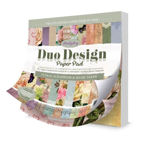 Hunkydory Crafts - Duo Design Paper Pads - Floral Scrapbook & Music Paper