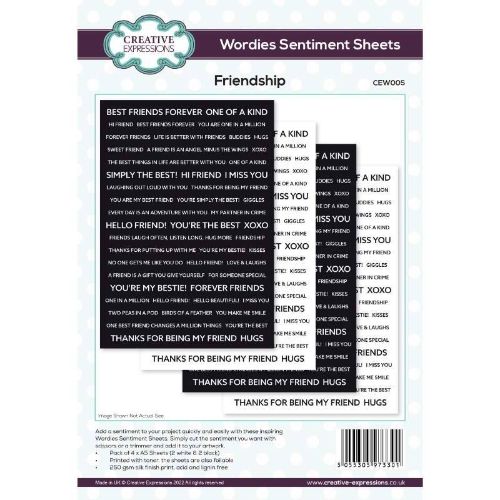 Creative Expressions Wordies Sentiment Sheets - Friendship Pk 4 6 in x 8 in