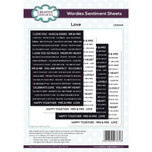 Creative Expressions Wordies Sentiment Sheets - Love Pk 4 6 in x 8 in