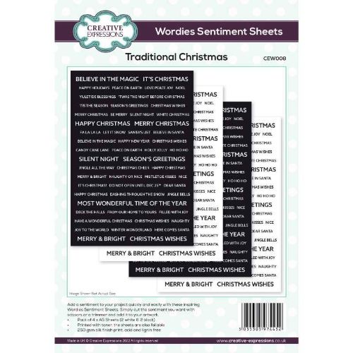 Creative Expressions Wordies Sentiment Sheets - Traditional Christmas Pk 4 6 in x 8 in