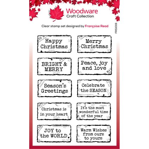 Woodware Clear Singles Christmas Distressed Labels 4 in x 6 in Stamp Set