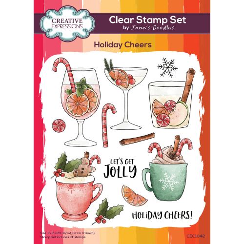 Creative Expressions Jane's Doodles Holiday Cheers 6 in x 8 in Clear Stamp Set