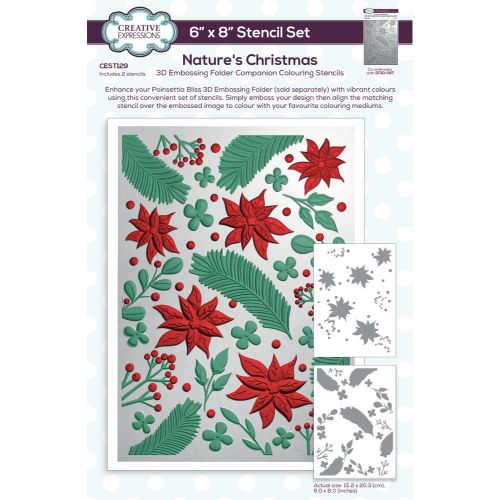 Creative Expressions Nature's Christmas Companion Colouring Stencil Set 6 in x 8 in 2pk