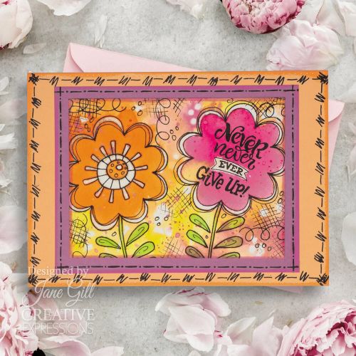 Woodware Clear Singles Petal Doodles Never Give Up 4 in x 6 in Stamp Set