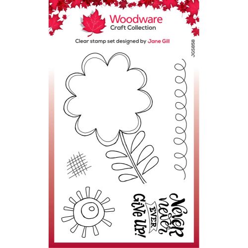 Woodware Clear Singles Petal Doodles Never Give Up 4 in x 6 in Stamp Set