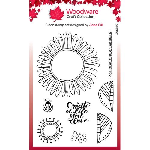 Woodware Clear Singles Petal Doodles Live Life 4 in x 6 in Stamp Set