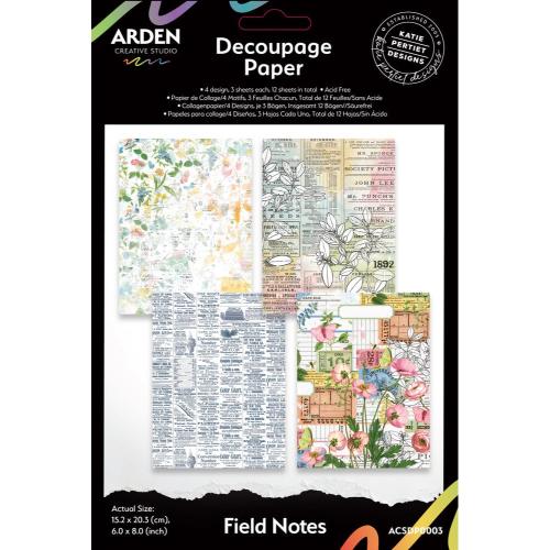 Arden Creative Studio Field Notes 6x8 Inch Decoupage Paper (12pcs) (ACSDP0003)