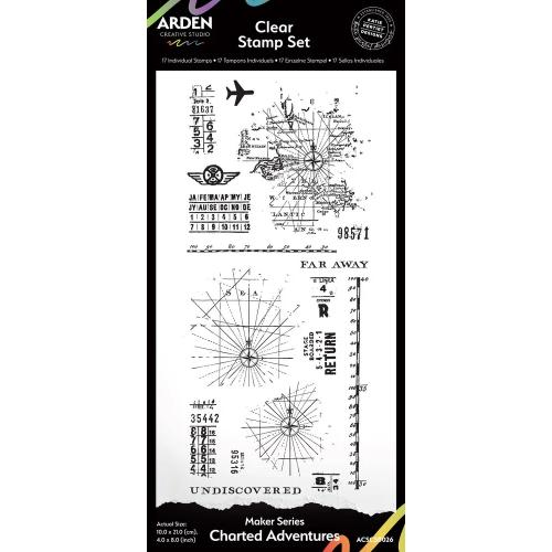 Arden Creative Studio Maker Series 4x8 Inch Clear Stamp Set Charted Adventures by Katie Pertiet (ACSCS0026)