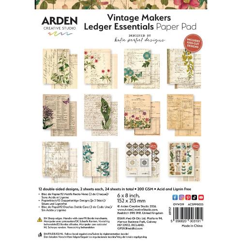 Arden Creative Studio Vintage Makers Ledger Essentials 6x8 Inch Paper Pad by Katie Pertiet (ACSPP0025)