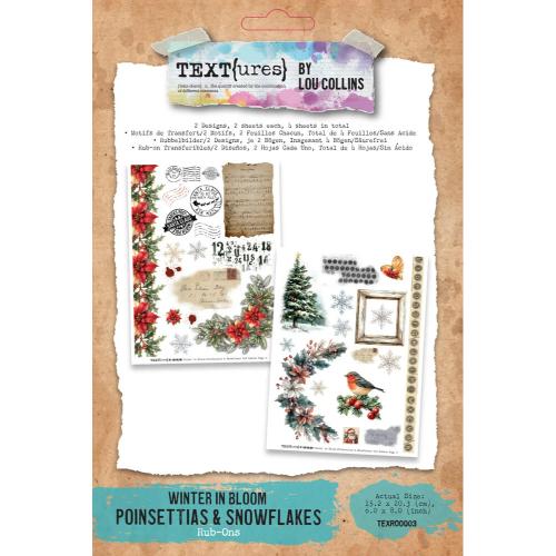TEXT(ures) Winter in Bloom 6x8 Inch Rub-On Transfer Set Poinsettias & Snowflakes by Lou Collins (TEXRO0003)