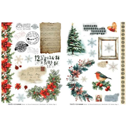 TEXT(ures) Winter in Bloom 6x8 Inch Rub-On Transfer Set Poinsettias & Snowflakes by Lou Collins (TEXRO0003)