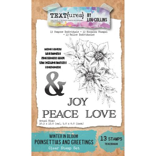 TEXT(ures) Winter in Bloom 4x6 Inch Clear Stamp Set Poinsettias and Greetings by Lou Collins (TEXCS0006)