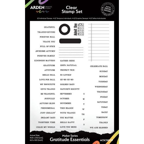 Arden Creative Studio Maker Series 6x8 Inch Clear Stamp Set Gratitude Essentials by Katie Pertiet (ACSCS0039)