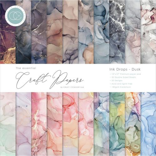 Craft Consortium Double-Sided Paper Pad 12"X12" 30/Pkg-Ink Drops - Dusk, 20 Designs